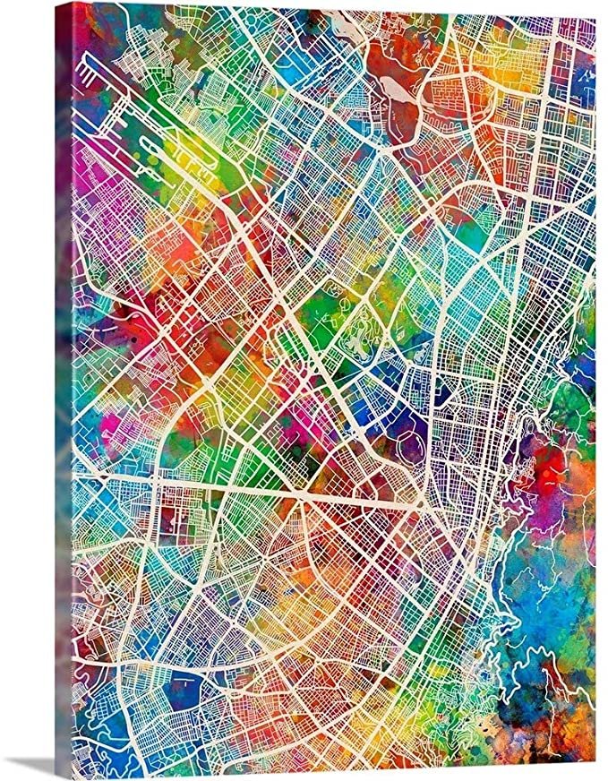 Bogota Colombia City Map Canvas Wall Art Print, 12"x16"x1.25"